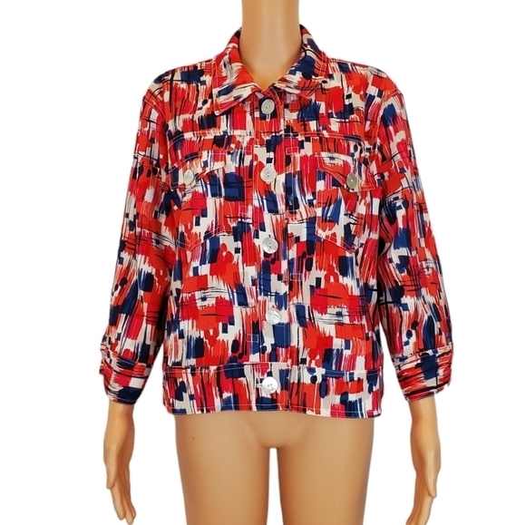 Ruby Rd multi color 3/4 sleeve button down jacket - Picture 8 of 8